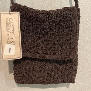 NWT Carlos D’Santi Brown Crochet Crossbody Purse.